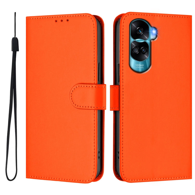 For Honor 90 Lite / X50i Skin Feel Solid Color Leather Phone Case with Lanyard