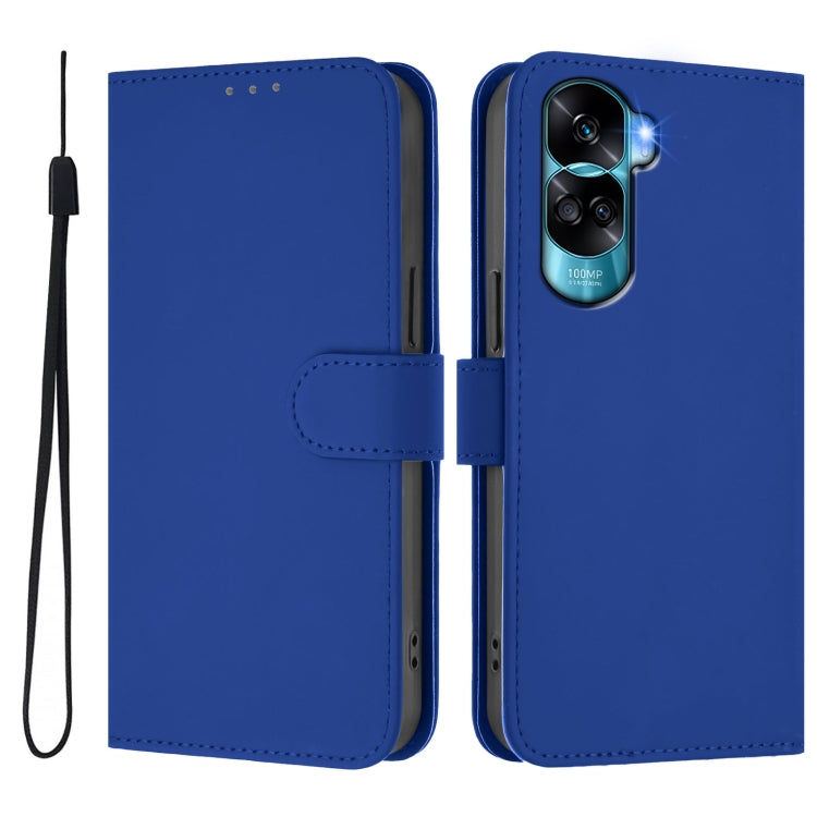 For Honor 90 Lite / X50i Skin Feel Solid Color Leather Phone Case with Lanyard