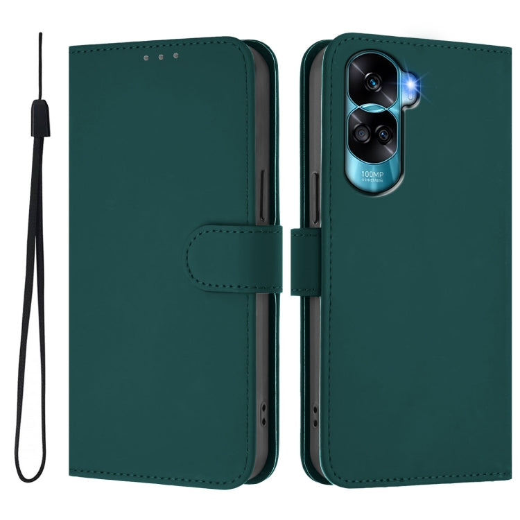 For Honor 90 Lite / X50i Skin Feel Solid Color Leather Phone Case with Lanyard