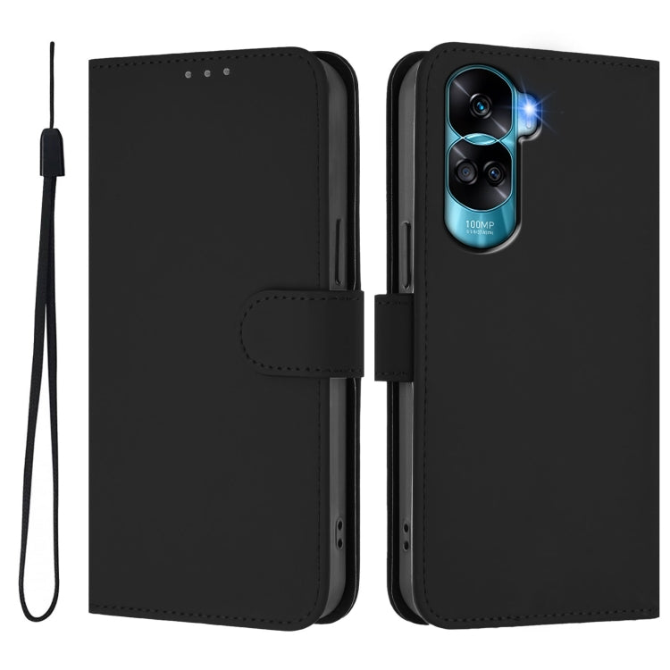 For Honor 90 Lite / X50i Skin Feel Solid Color Leather Phone Case with Lanyard
