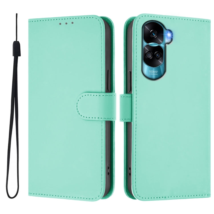 For Honor 90 Lite / X50i Skin Feel Solid Color Leather Phone Case with Lanyard
