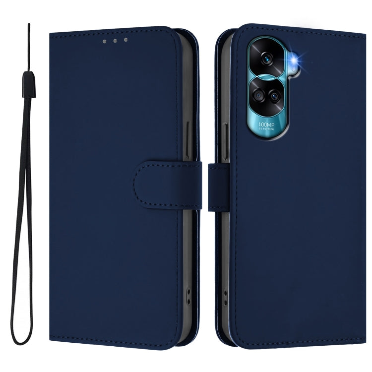 For Honor 90 Lite / X50i Skin Feel Solid Color Leather Phone Case with Lanyard