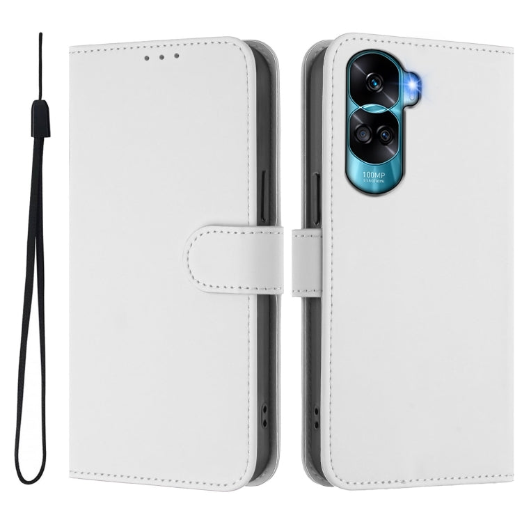 For Honor 90 Lite / X50i Skin Feel Solid Color Leather Phone Case with Lanyard