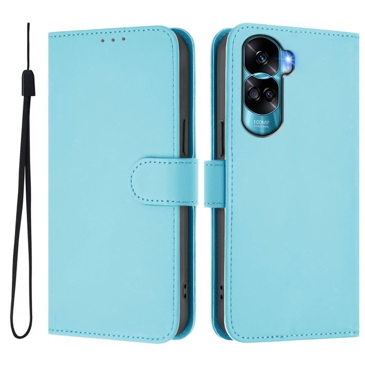 For Honor 90 Lite / X50i Skin Feel Solid Color Leather Phone Case with Lanyard