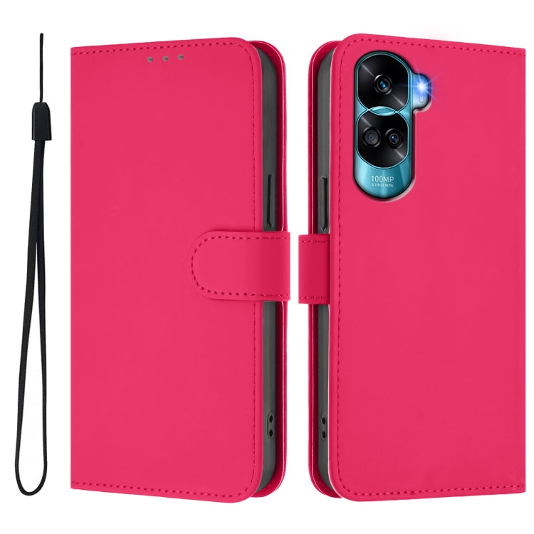 For Honor 90 Lite / X50i Skin Feel Solid Color Leather Phone Case with Lanyard