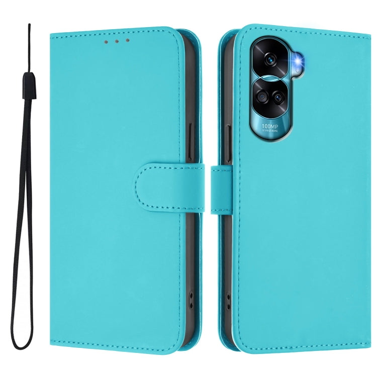 For Honor 90 Lite / X50i Skin Feel Solid Color Leather Phone Case with Lanyard