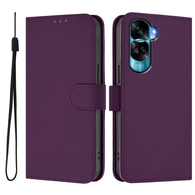 For Honor 90 Lite / X50i Skin Feel Solid Color Leather Phone Case with Lanyard