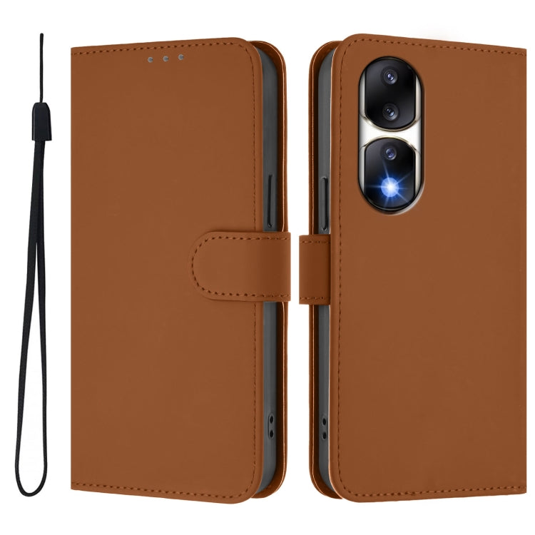 For Honor 90 Pro Skin Feel Solid Color Leather Phone Case with Lanyard