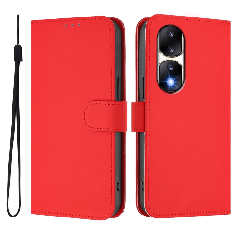 For Honor 90 Pro Skin Feel Solid Color Leather Phone Case with Lanyard