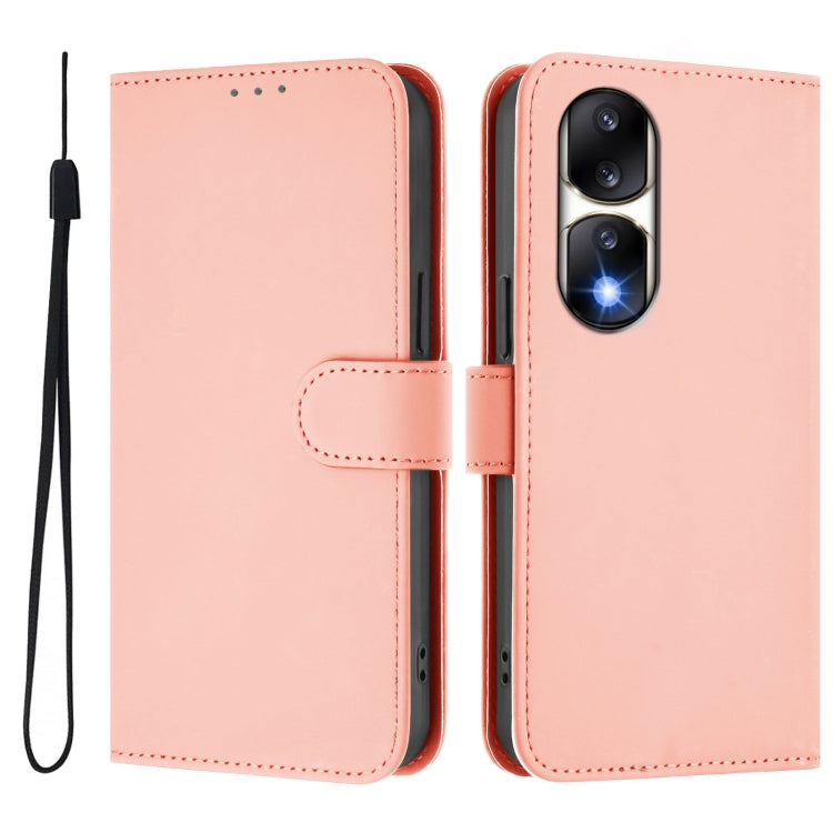 For Honor 90 Pro Skin Feel Solid Color Leather Phone Case with Lanyard