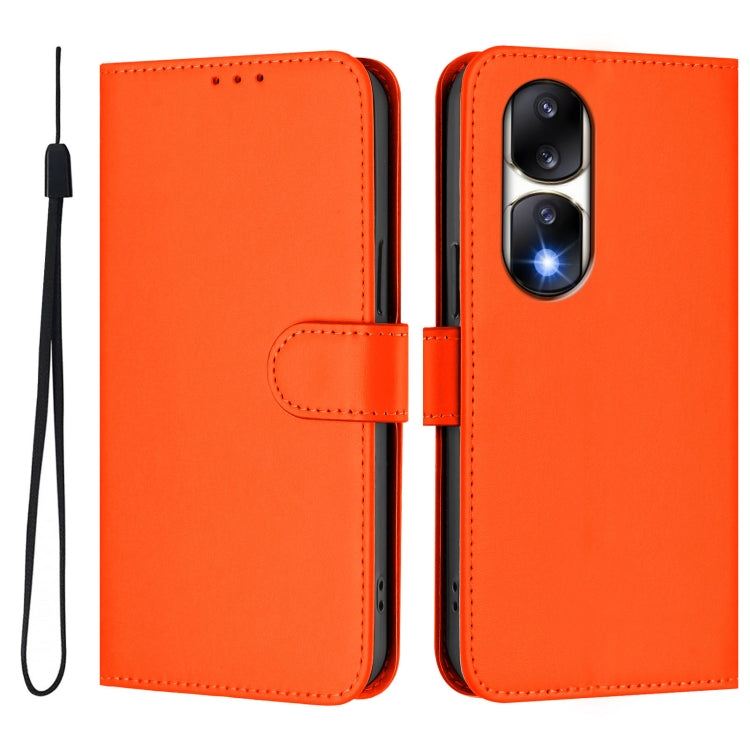 For Honor 90 Pro Skin Feel Solid Color Leather Phone Case with Lanyard