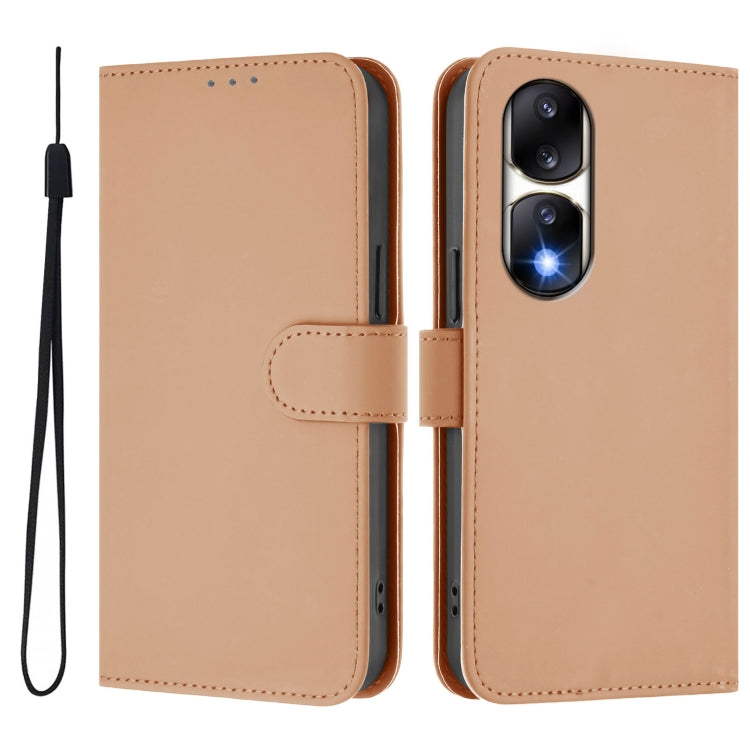 For Honor 90 Pro Skin Feel Solid Color Leather Phone Case with Lanyard