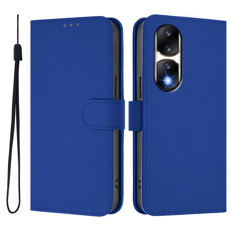 For Honor 90 Pro Skin Feel Solid Color Leather Phone Case with Lanyard