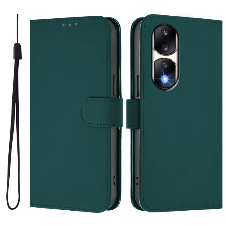For Honor 90 Pro Skin Feel Solid Color Leather Phone Case with Lanyard