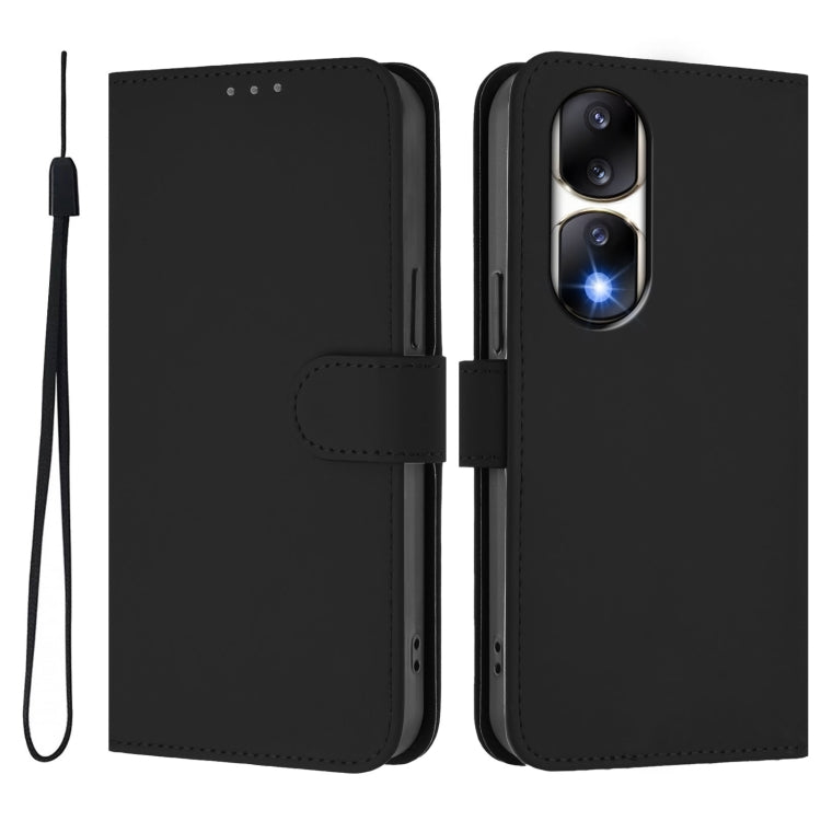 For Honor 90 Pro Skin Feel Solid Color Leather Phone Case with Lanyard