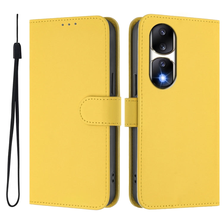 For Honor 90 Pro Skin Feel Solid Color Leather Phone Case with Lanyard