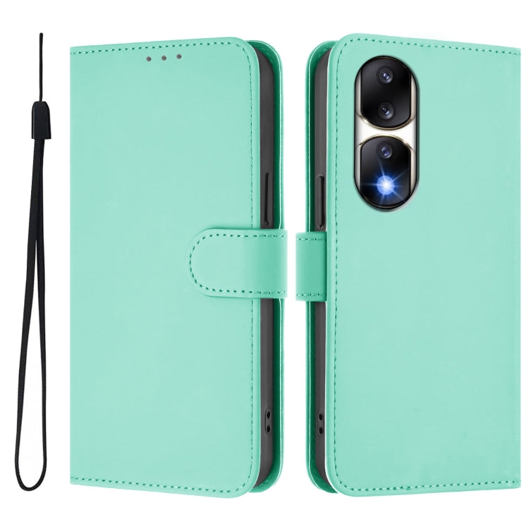 For Honor 90 Pro Skin Feel Solid Color Leather Phone Case with Lanyard