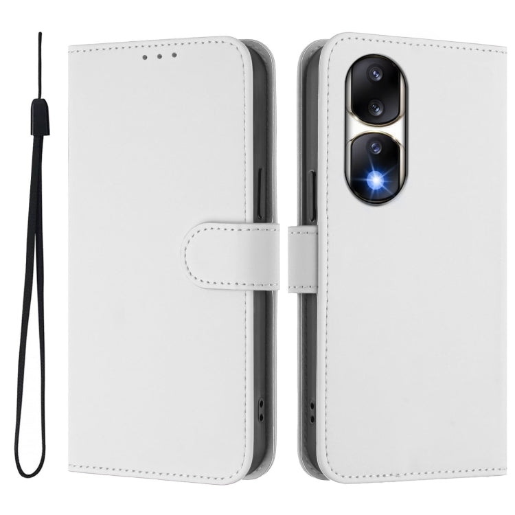 For Honor 90 Pro Skin Feel Solid Color Leather Phone Case with Lanyard