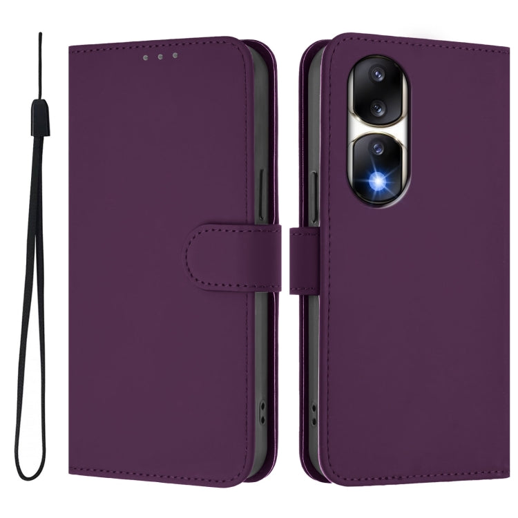 For Honor 90 Pro Skin Feel Solid Color Leather Phone Case with Lanyard