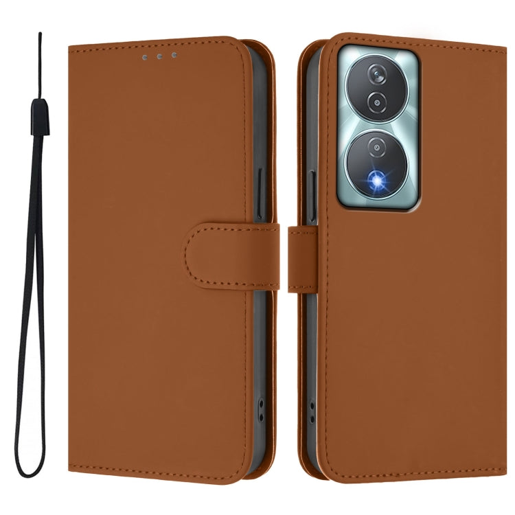 For Honor 90 Smart / X7b 5G / 4G Skin Feel Solid Color Leather Phone Case with Lanyard
