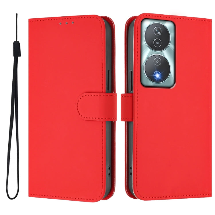 For Honor 90 Smart / X7b 5G / 4G Skin Feel Solid Color Leather Phone Case with Lanyard
