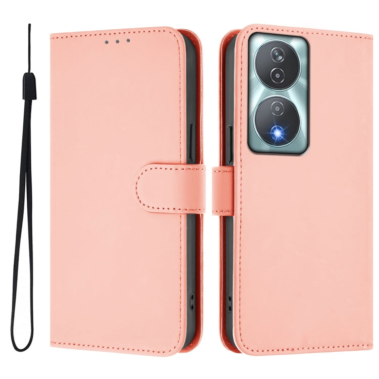 For Honor 90 Smart / X7b 5G / 4G Skin Feel Solid Color Leather Phone Case with Lanyard