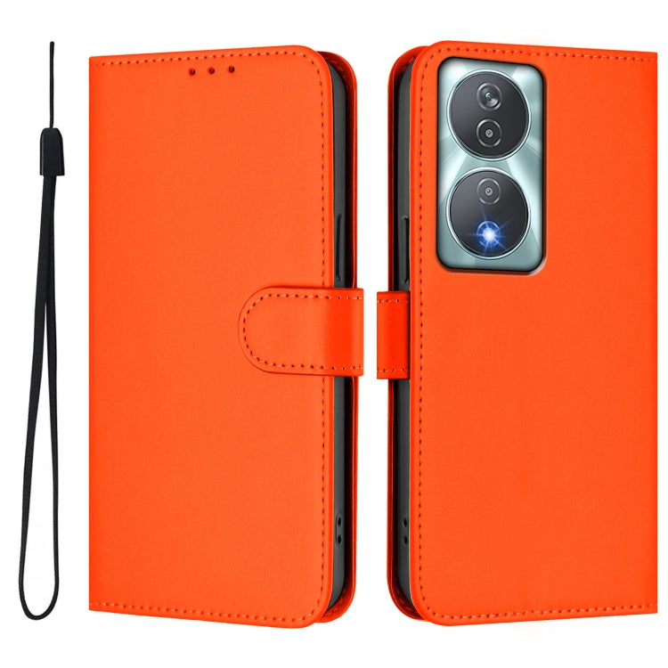 For Honor 90 Smart / X7b 5G / 4G Skin Feel Solid Color Leather Phone Case with Lanyard