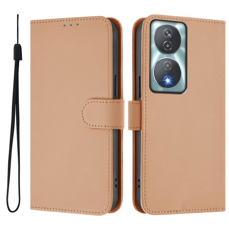 For Honor 90 Smart / X7b 5G / 4G Skin Feel Solid Color Leather Phone Case with Lanyard