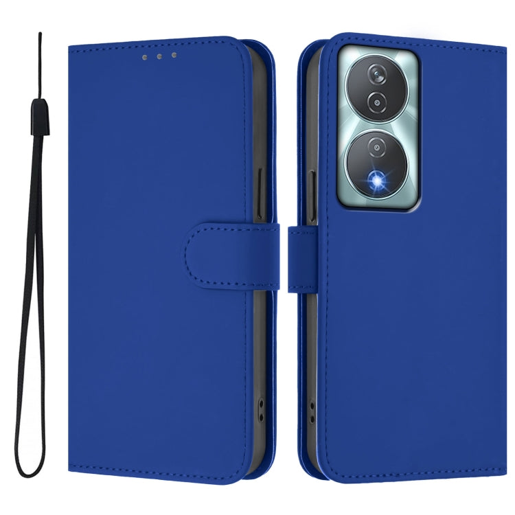 For Honor 90 Smart / X7b 5G / 4G Skin Feel Solid Color Leather Phone Case with Lanyard