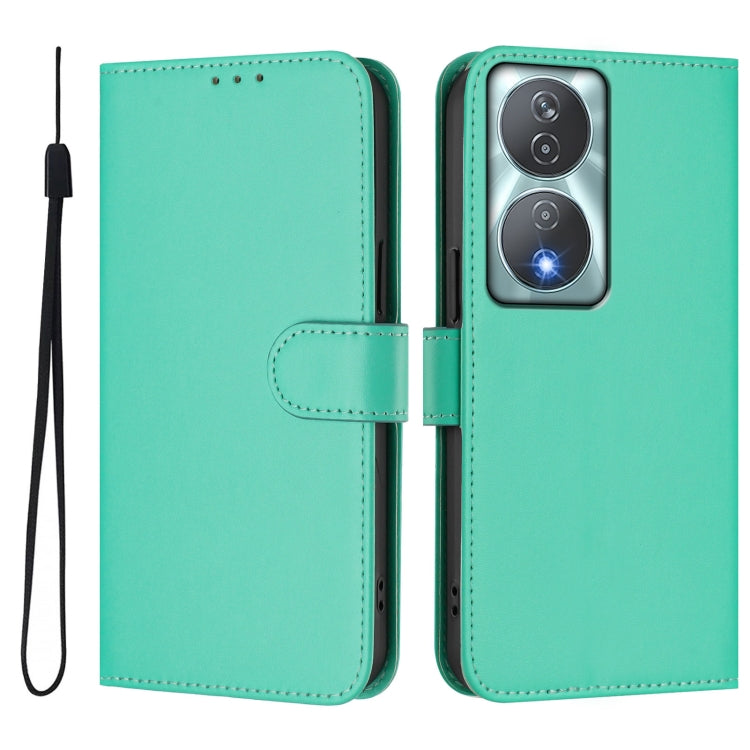For Honor 90 Smart / X7b 5G / 4G Skin Feel Solid Color Leather Phone Case with Lanyard