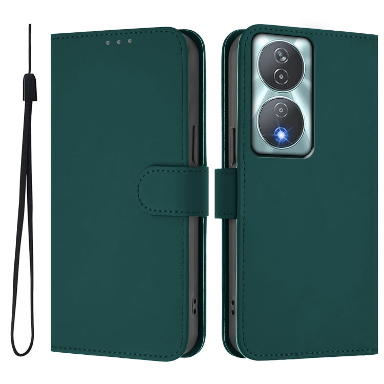 For Honor 90 Smart / X7b 5G / 4G Skin Feel Solid Color Leather Phone Case with Lanyard