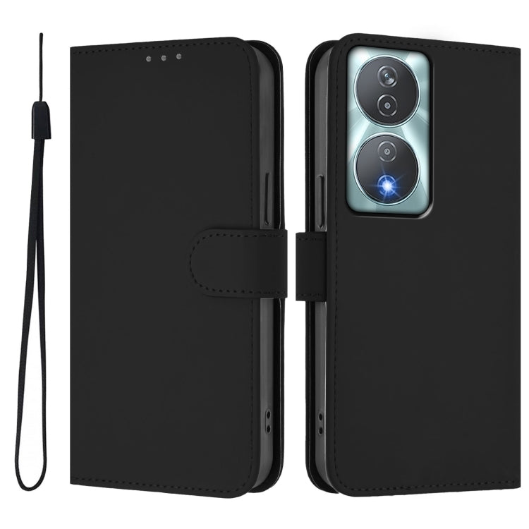 For Honor 90 Smart / X7b 5G / 4G Skin Feel Solid Color Leather Phone Case with Lanyard