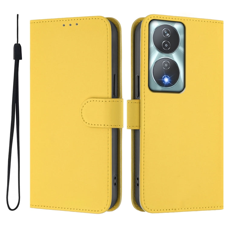 For Honor 90 Smart / X7b 5G / 4G Skin Feel Solid Color Leather Phone Case with Lanyard