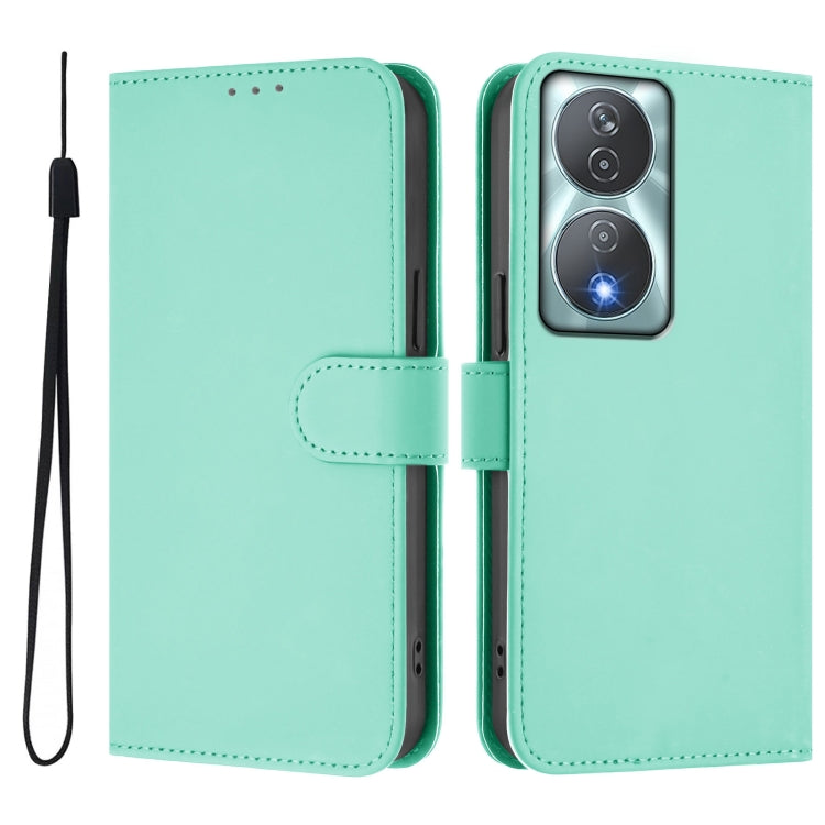 For Honor 90 Smart / X7b 5G / 4G Skin Feel Solid Color Leather Phone Case with Lanyard