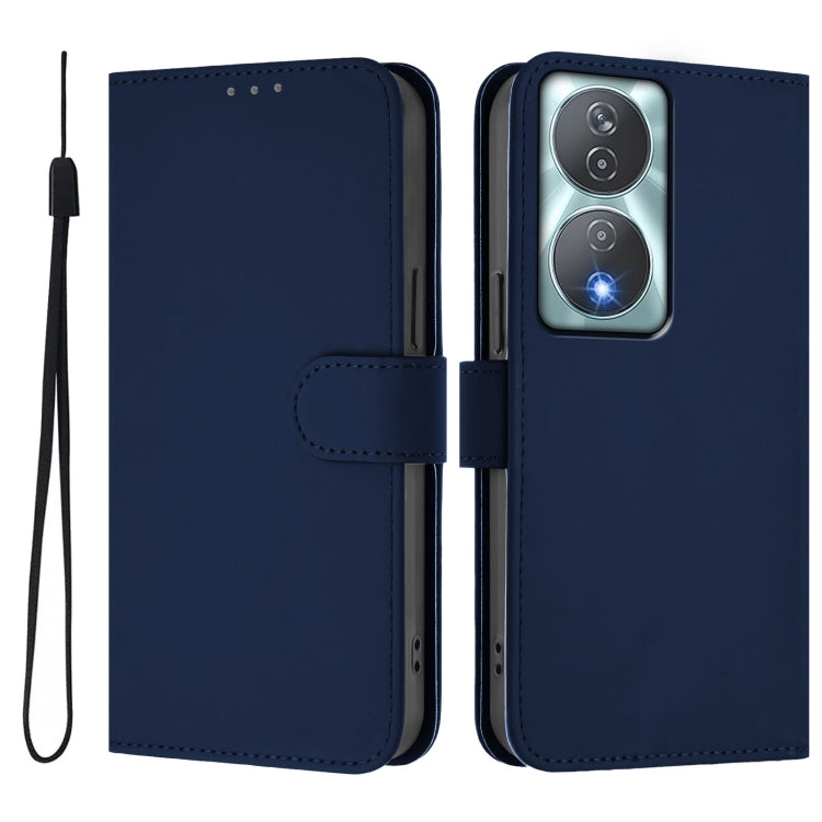 For Honor 90 Smart / X7b 5G / 4G Skin Feel Solid Color Leather Phone Case with Lanyard