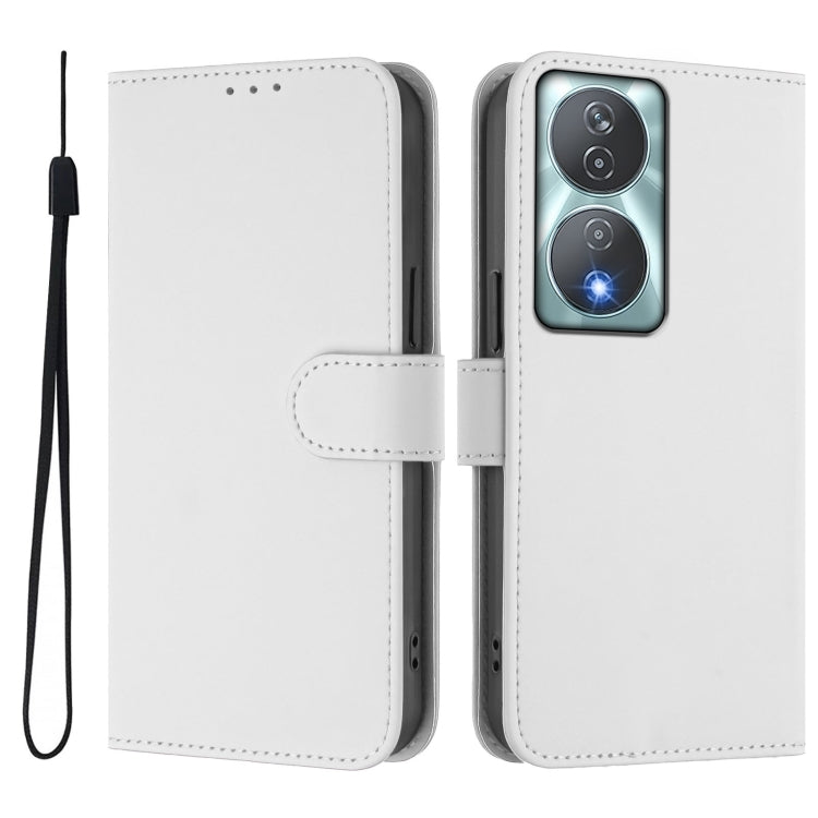 For Honor 90 Smart / X7b 5G / 4G Skin Feel Solid Color Leather Phone Case with Lanyard