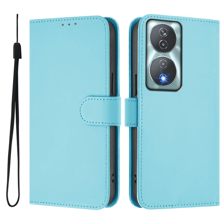 For Honor 90 Smart / X7b 5G / 4G Skin Feel Solid Color Leather Phone Case with Lanyard