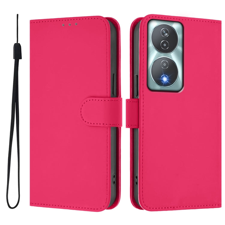 For Honor 90 Smart / X7b 5G / 4G Skin Feel Solid Color Leather Phone Case with Lanyard