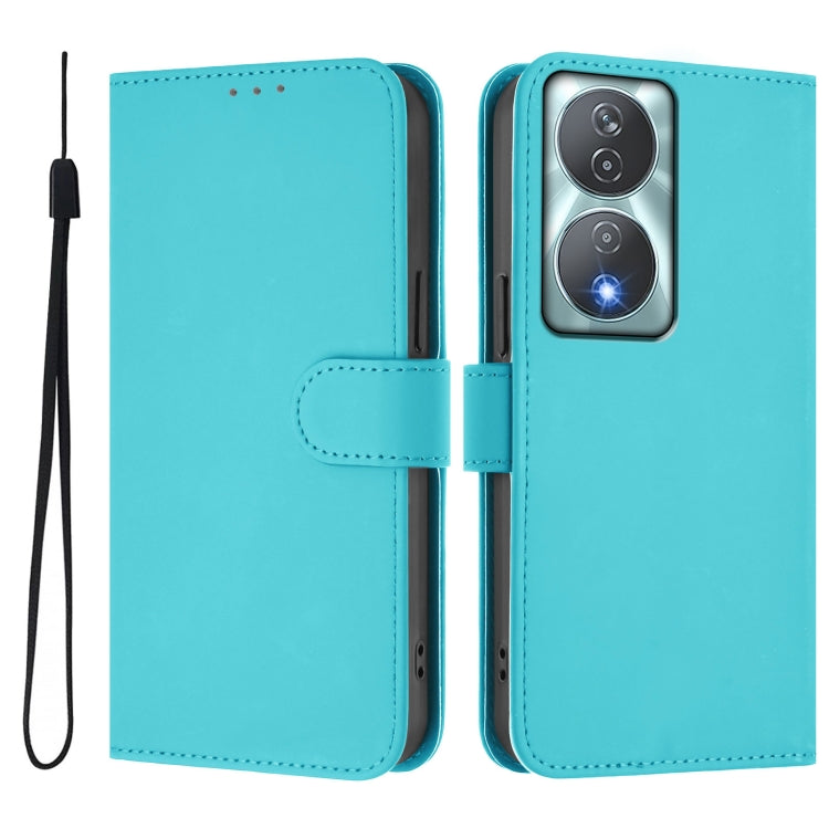 For Honor 90 Smart / X7b 5G / 4G Skin Feel Solid Color Leather Phone Case with Lanyard