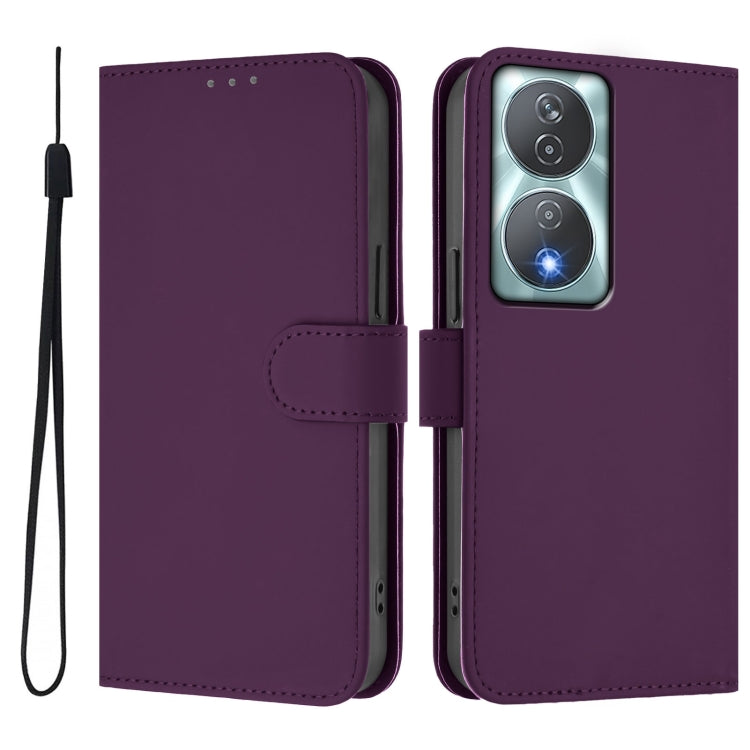 For Honor 90 Smart / X7b 5G / 4G Skin Feel Solid Color Leather Phone Case with Lanyard