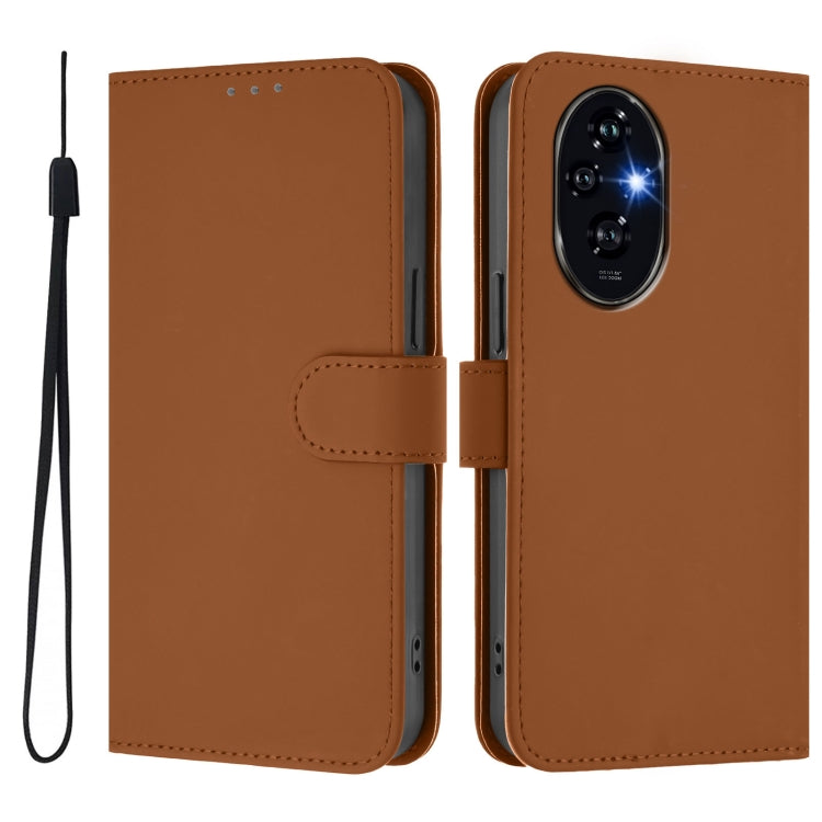 For Honor 200 Skin Feel Solid Color Leather Phone Case with Lanyard