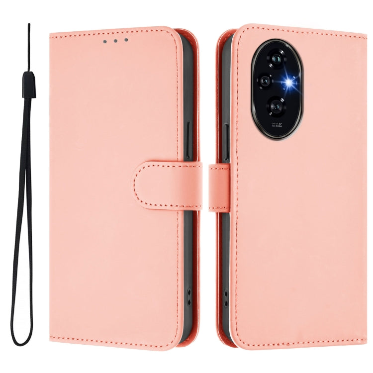 For Honor 200 Skin Feel Solid Color Leather Phone Case with Lanyard