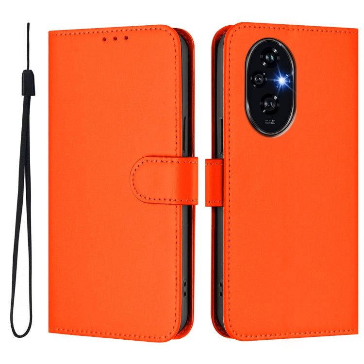 For Honor 200 Skin Feel Solid Color Leather Phone Case with Lanyard