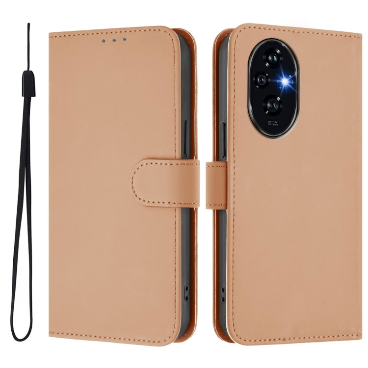 For Honor 200 Skin Feel Solid Color Leather Phone Case with Lanyard