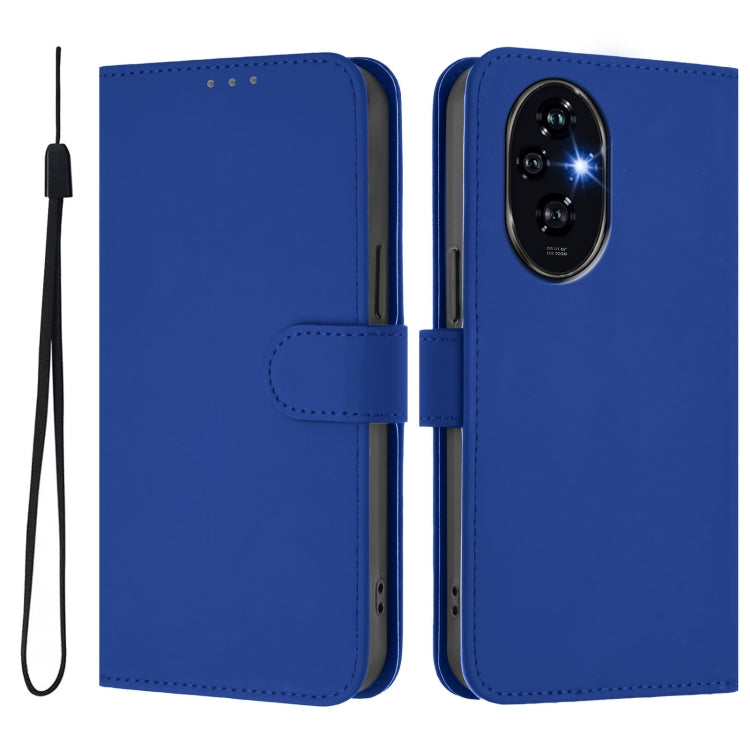 For Honor 200 Skin Feel Solid Color Leather Phone Case with Lanyard