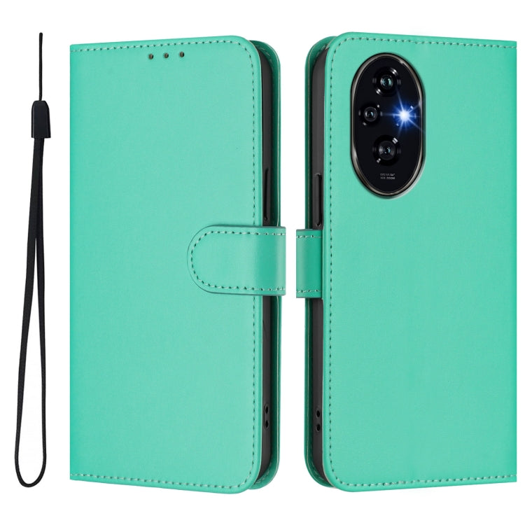 For Honor 200 Skin Feel Solid Color Leather Phone Case with Lanyard