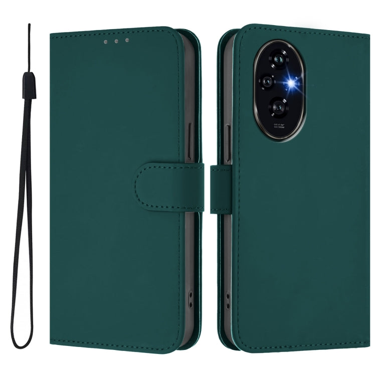 For Honor 200 Skin Feel Solid Color Leather Phone Case with Lanyard