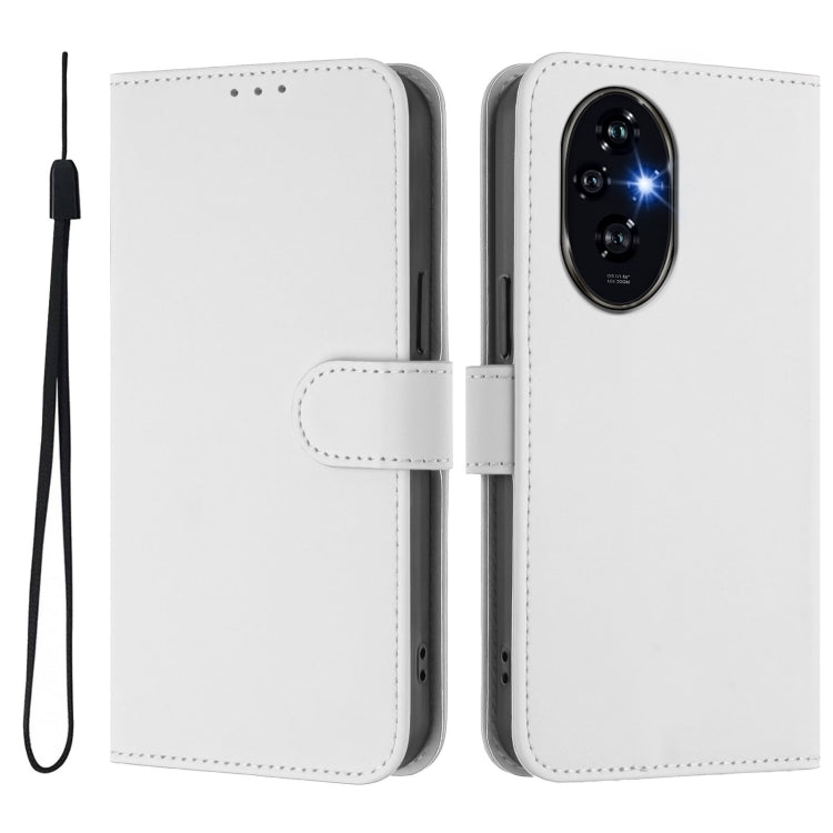 For Honor 200 Skin Feel Solid Color Leather Phone Case with Lanyard