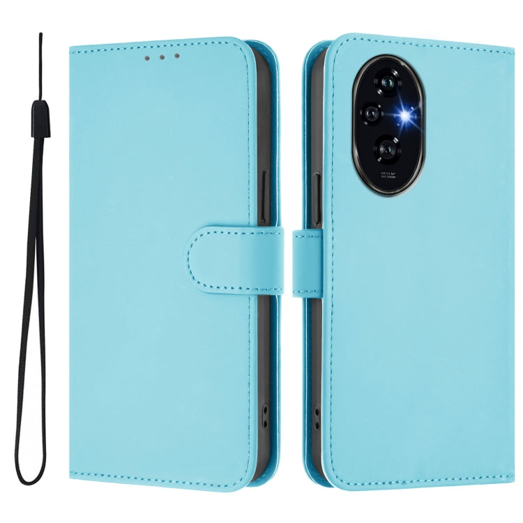 For Honor 200 Skin Feel Solid Color Leather Phone Case with Lanyard