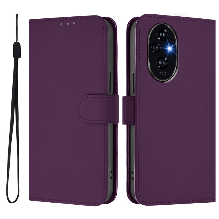 For Honor 200 Skin Feel Solid Color Leather Phone Case with Lanyard